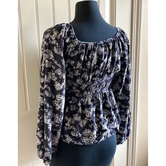 Bohme Blouse Black with Floral print womens Large Long sleeve - Picture 3 of 7